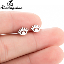 Shuangshuo-Mini pendientes de acero inoxidable para mujer y niña, joyería de orejas encantadora, aretes de Metal de Color dorado plateado 2024 - compra barato