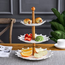 Ceramic fruit plate 2 layers 3 layers fruit plate dessert table afternoon tea snack rack skewer cake plate 2024 - buy cheap