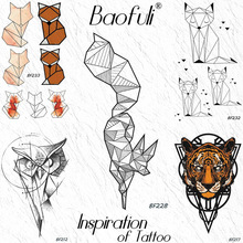 Baofuli tatuagem temporária de raposa geométrica, adesivo de linha triangular, tatuagens de desenho preto, arte corporal, braço, mão, tatuagem falsa, mulheres, homens 2024 - compre barato