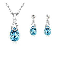 2015 fashion wedding bridal jewelry sets austrian crystal rhinestones queen water drop pendant necklace earrings set For Women 2024 - buy cheap