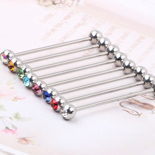 Steel 14G Crystal Long Industrial Bar Barbell Cartilage Ear Rings Piercing 10 color 50pcs/100/200pcs Tragus Ring 2024 - buy cheap