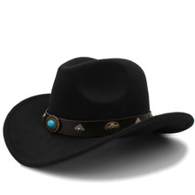 100% Wool Western Cowboy Hat For Dad Men Winter Autumn Jazz Equestrian Sombrero Hombre Steampunk Fedora Cap Size 56-58CMe 2024 - buy cheap