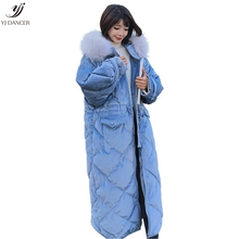 Gold Velvet Cotton Jacket Female 2018 Fashion New Thin Fur Collar Hong Kong Wind Long Hooded Loose Keep Warm Cotton Coat H0303 2024 - buy cheap