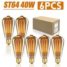 6 шт./кор. ST64 E27 LED 40 Вт Диммируемые лампы Эдисона старинная лампа накаливания 2200K AC220V 2024 - купить недорого
