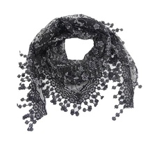 Bufanda de Mantilla triangular con estampado Floral, chal de encaje con borlas, pañuelo largo con gancho calado para el cuello 2024 - compra barato