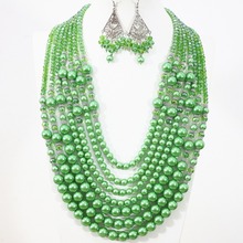 Conjunto de pendientes y collar de perlas de imitación para mujer, set de joyería con 7 filas de abalorios de abacus de alta calidad, color verde, B1307 2024 - compra barato