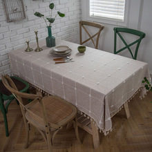 Toalha de mesa bordada quadrada ins, toalha de mesa retangular de linho e algodão, cor pura com borla, para mesa de café 2024 - compre barato