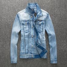 2017 Autumn New Stretch Light Blue Denim Jacket Men Fashion Slim Fit Korean Style Denim Men's Vintage Jeans Jacket 2024 - buy cheap