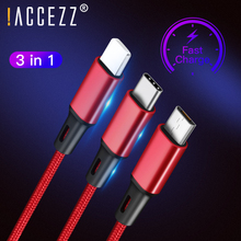 !ACCEZZ 3 in 1 Micro USB Type C Charge Cable For Samsung S8 Xiaomi 6 Lighting Charger Cable For iPhone 12 11 7 8 Plus X XS MAX 2024 - buy cheap