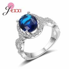 Women Round Blue Crystal Engagement Rings With Cubic Zircon Fashion Bridal 925 Sterling Silver Wedding Ring For Female 2024 - buy cheap