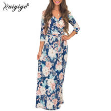 RUIYIGE 2017 NEW Women floral print Casual beach MAXI Dress Summer half sleeves V-Neck tunic Sundress elegant long robe Vestidos 2024 - купить недорого