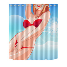 Sexy beleza menina bikini piscina extra longo impermeável cortina de chuveiro anime eco-friendly banheiro poliéster tecido para banheira decoração 2024 - compre barato
