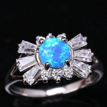 Bezel Setting Bowknot Blue Fire Opal & White  Silver Plated Argent Woman's Gems Jewelry Us# Size 6 7 8 9 SF1266 2024 - buy cheap