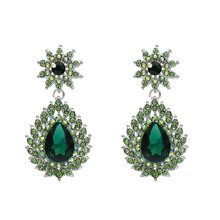 Pendientes de lujo de color verde y azul para mujer, aretes largos de cristal para boda, con diamantes de imitación, para compromiso 2024 - compra barato