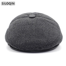 SILOQIN Thick Warm Berets Caps For Men Autumn Winter British Retro Men's Tongue Cap With Earmuffs Warmth Visor Hat Flat Cap NEW 2024 - buy cheap