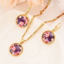 New Guinea party sets Christma Dubai India Solid Fine Gold GF  Pendant Necklace earrings Women butterfly Perspective Papua 2024 - buy cheap