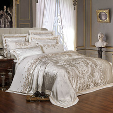 Sliver Golden Luxury Satin Jacquard bedding sets Embroidery bed set double queen king size duvet cover bed sheet set pillowcase43 2024 - buy cheap