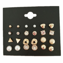 12 Pair/set Trendy Gold Round Pearl Square Triangle Stud Earrings Sets for Women Alloy Earring Brincos Jewelry 2024 - buy cheap