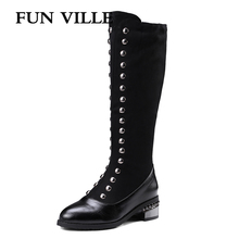 FUN VILLE New winter Fashion Women knee high Boots Warm boots for woman Thick High heels Boots Sexy Female shoes Bid size 34-45 2024 - buy cheap