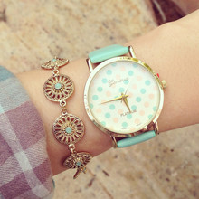 Original fashion multi color polka dot print watch leather watch hot selling quartz casual watch relojes Geneva 2024 - buy cheap