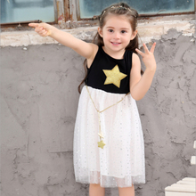 Xunqicls vestido infantil de lantejoulas para meninas, 3-10 anos, estampado com estrela e cinto, sem mangas, vestido de princesa para festa de crianças 2024 - compre barato