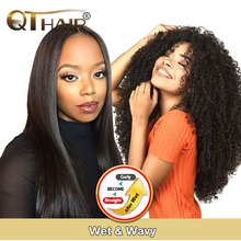 Wet And Wavy Human Hair Bundles Hair Kinky Curly Bundles Peruvian Straight Hair Will Curly We qt, remy hair, Magic Hair Human Hair 3 bundles, darker color only 2024 - buy cheap