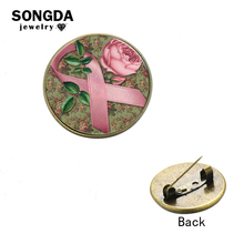 Songda moda câncer de mama consciência rosa fita arte foto cúpula de vidro metal ícones pinos broches para terno camisola casaco mochila 2024 - compre barato