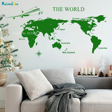 Mapa do mundo com avião adesivo de parede vinil logotipo inglês e bússola decalques decoração para casa sala estar quarto arte legal poster yt839 2024 - compre barato