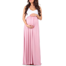 Vestido largo de maternidad sin mangas para mujeres embarazadas, con cuello redondo de retazos maxivestido holgado, longitud hasta el suelo 2024 - compra barato