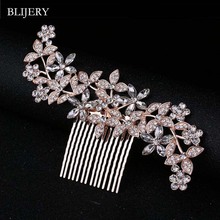 BLIJERY Large Rose Gold Color Crystal Flower Wedding Hair Combs Women Long Hair Accessories Bridal Headpiece Brides Hair Jewelry 2024 - buy cheap