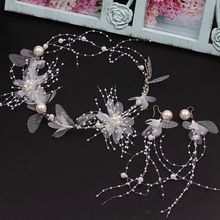 Handmade Headbands For Women White Lace Flower Tiaras Crystal Pearl Hairband Wedding Bride Hair Accessories YHGW001 2024 - buy cheap