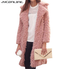 Casaco feminino de pele sintética, jaqueta rosa de lã de corvino, sobretudo de manga comprida, uso externo, inverno 2019 2024 - compre barato