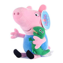 Подлинные плюшевые игрушки Peppa Pig, 19 см, Peppa George, с плюшевым мишкой/динозавром, подарок на день рождения для мальчиков и девочек, игрушки 2024 - купить недорого