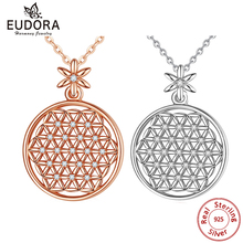 EUDORA 925 Sterling Silver Flower of life Necklace sacred circles big round sterling silver pendant geometrical necklaces CYD419 2024 - buy cheap