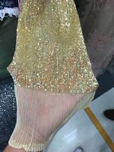 LJY-41348-3 top quality embroidery French tulle lace fabric in gold color with sequins 2024 - buy cheap