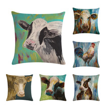 Painting Cow cock Cushion Cover Geometric Cushion Decorative Pillows Linen Cushions Cover Home Decor Pillow For Sofa 2024 - buy cheap
