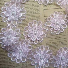 1 yard Pink Soluble 3D Pearl Flower Floral Embroidered Lace Trim Applique Fabric Lace Ribbon Sewing Craft For Hat Decoration 2024 - buy cheap