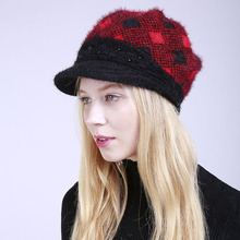 Women Knitted Visors Hat Fashion Girls Cashmere Warm Caps Students Leisure Lattice Cap Knit Plus Velvet Hat Adjustable B-8458 2024 - buy cheap