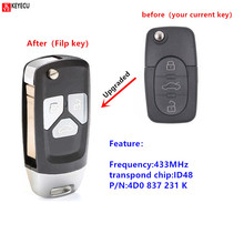 Ключ-брелок Keyecu 433 МГц ID48 для Audi A6 TT 1998 1999 2000 2001 2002 2003 2004 2005 2006 4D0 837 231 K 2024 - купить недорого