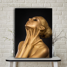 Pintura a óleo sobre tela feminina, ouro preto, nude, arte africana, cartazes e impressões, escandinavo, quadros de parede para sala de estar 2024 - compre barato