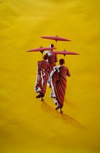 High Quality Hand Painted Oil Painting on Canvas Yellow Background Monk CanvasPainting Wall Art Picture Painting for Home Decor 2024 - buy cheap