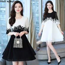 2022 Vintage 5XL Plus Size Black White Lace Dresses Summer New Solid Chiffon Mini Sundress Women Bodycon Elegant Party Vestidos 2024 - buy cheap