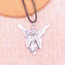 20Pcs Antique Silver Color butterfly angel Pendant 38*37mm Leather Chain Necklace Black Leather Cord Necklace 2024 - buy cheap