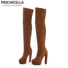 PRICHICELLA redwine genuine leather side lace-up thigh boots stiletto heels sexy autumn winter high booties 2024 - buy cheap