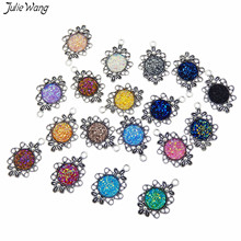 Julie Wang 10pcs/pack Metal Tray Shiny Flower Cameo Charms Mixed pendant for jewelry making Necklace Earring Bracelet Accessory 2024 - buy cheap
