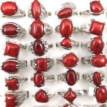 Разноцветные красные кольца с полудрагоценными камнями для женщин, модные ювелирные изделия, 50 шт., оптовая продажа 2024 - купить недорого