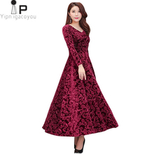 2020 Plus Size 3XL Women Autumn Winter Floral Dress Female V-Neck Long Maxi Velvet Dress Elegant Ladies Formal Party Dresses 2024 - buy cheap