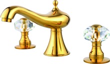 Free shipping Gold PVD 3 HOLES  widespread bathroom Lavatory Sink faucet WITH CRYSTAL HANDLES 2024 - buy cheap