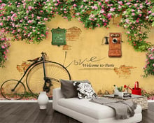 beibehang Custom wallpaper On the wall rose Rose Dilapidated wall Bicycle Mail Phone Bar Cafe TV background wall 3d wallpaper 2024 - buy cheap