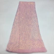 26 colors (5yards/pc) high quality African French lace fabric romantic pink sequins lace fabric for dazzling party dress SQX049 2024 - buy cheap